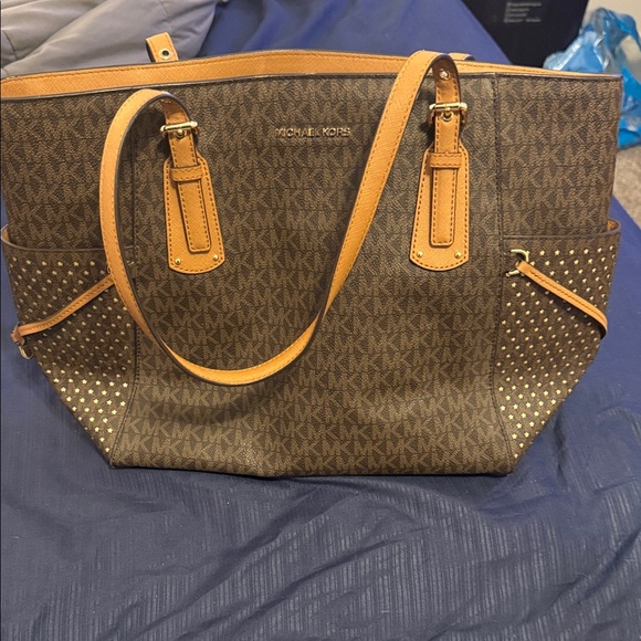 Michael Kors Dark Brown and Tan Tote with Gold Accents - Picture 2 of 3